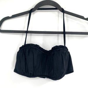 J.CREW Bikini Top Black Bandeau Halter Ruched Ruffle Trim Swim Swimsuit XS